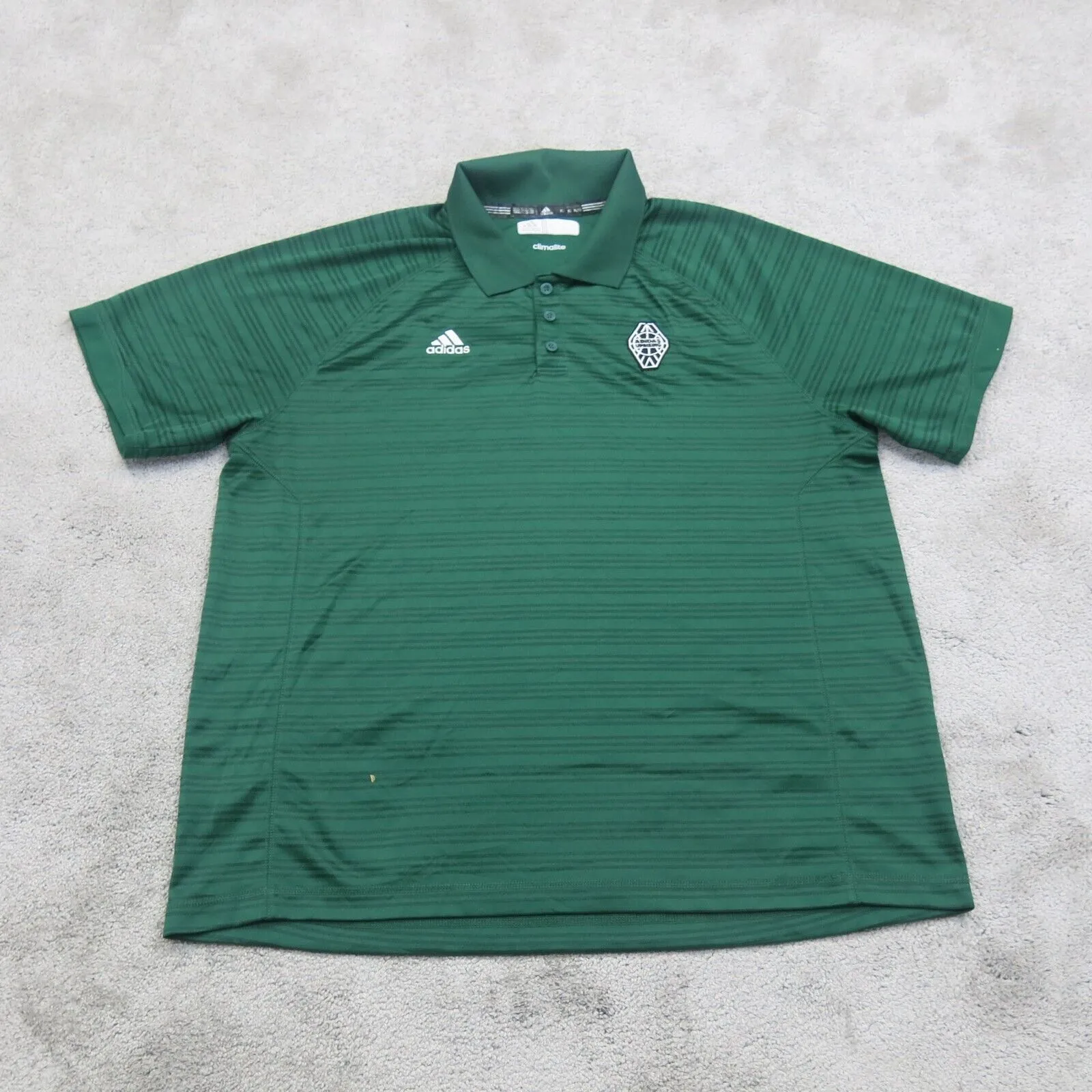 Adidas Climalite Men Striped Golf Polo Shirt Short Sleeve Sport Logo Green SZ XL