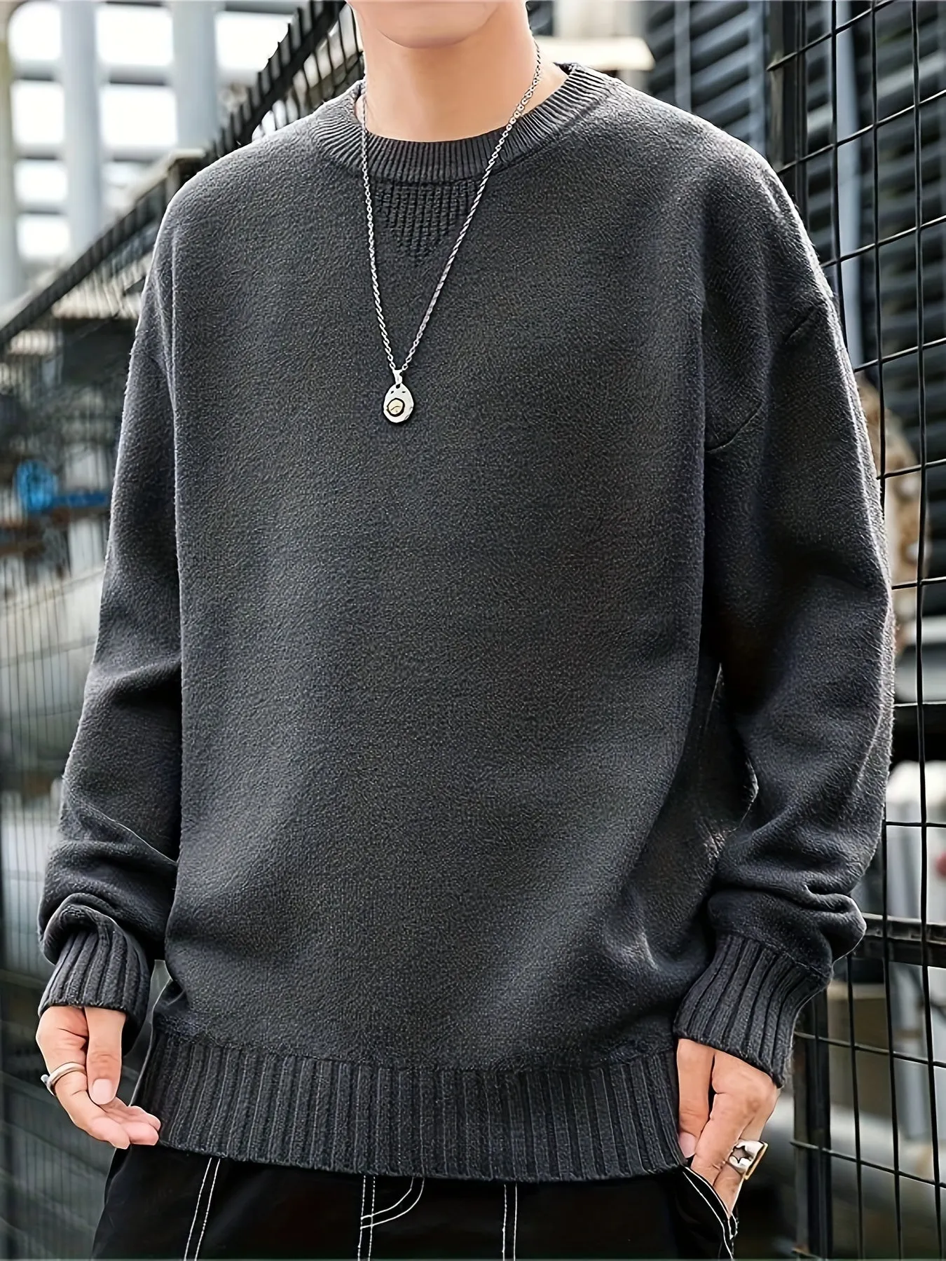 All Match Knitted Sweater, Men's Casual Warm Slightly Stretch Crew Neck Pullover Sweater For Fall Winter