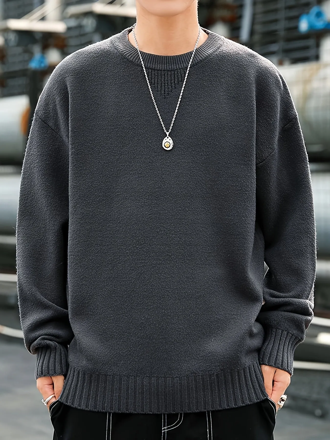 All Match Knitted Sweater, Men's Casual Warm Slightly Stretch Crew Neck Pullover Sweater For Fall Winter