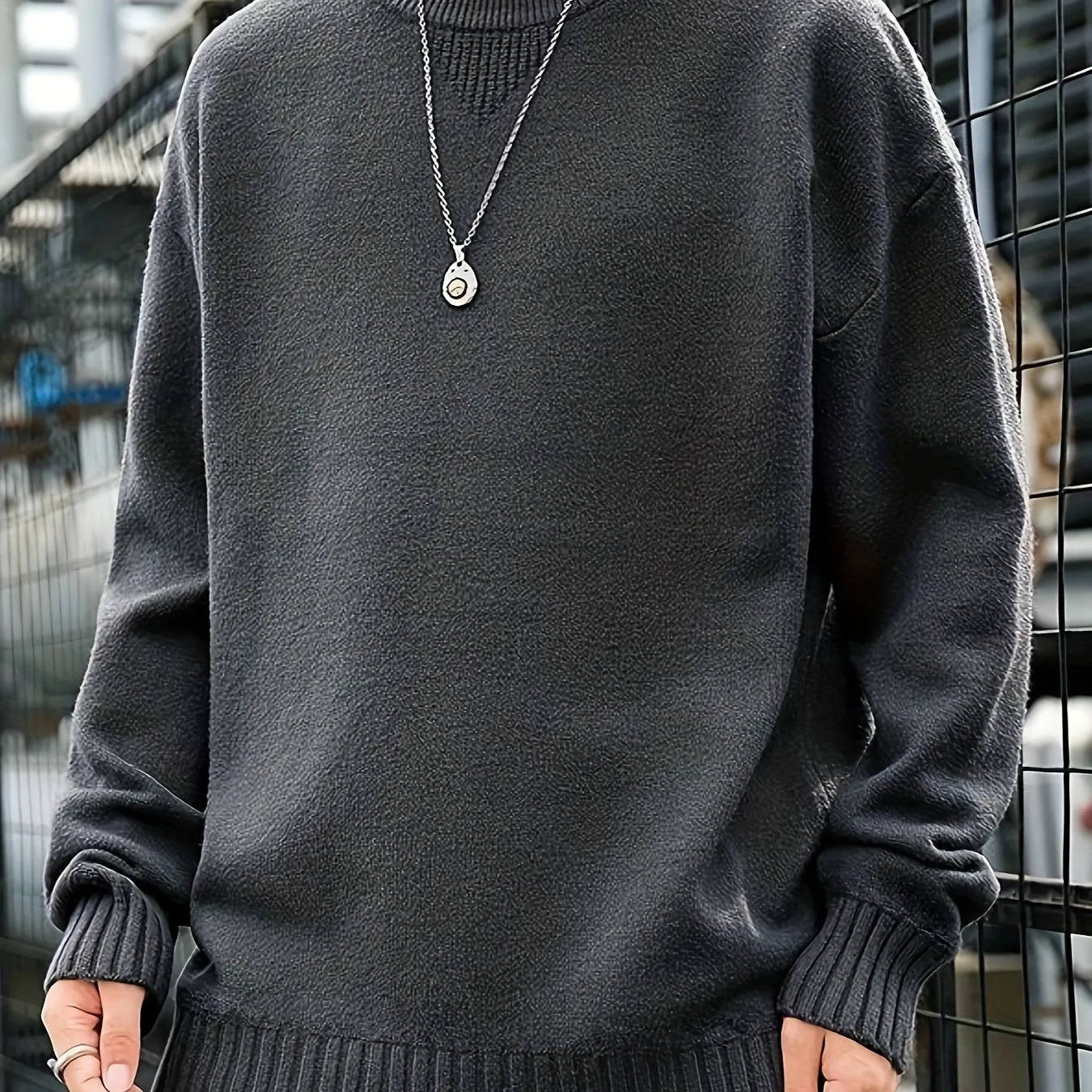 All Match Knitted Sweater, Men's Casual Warm Slightly Stretch Crew Neck Pullover Sweater For Fall Winter