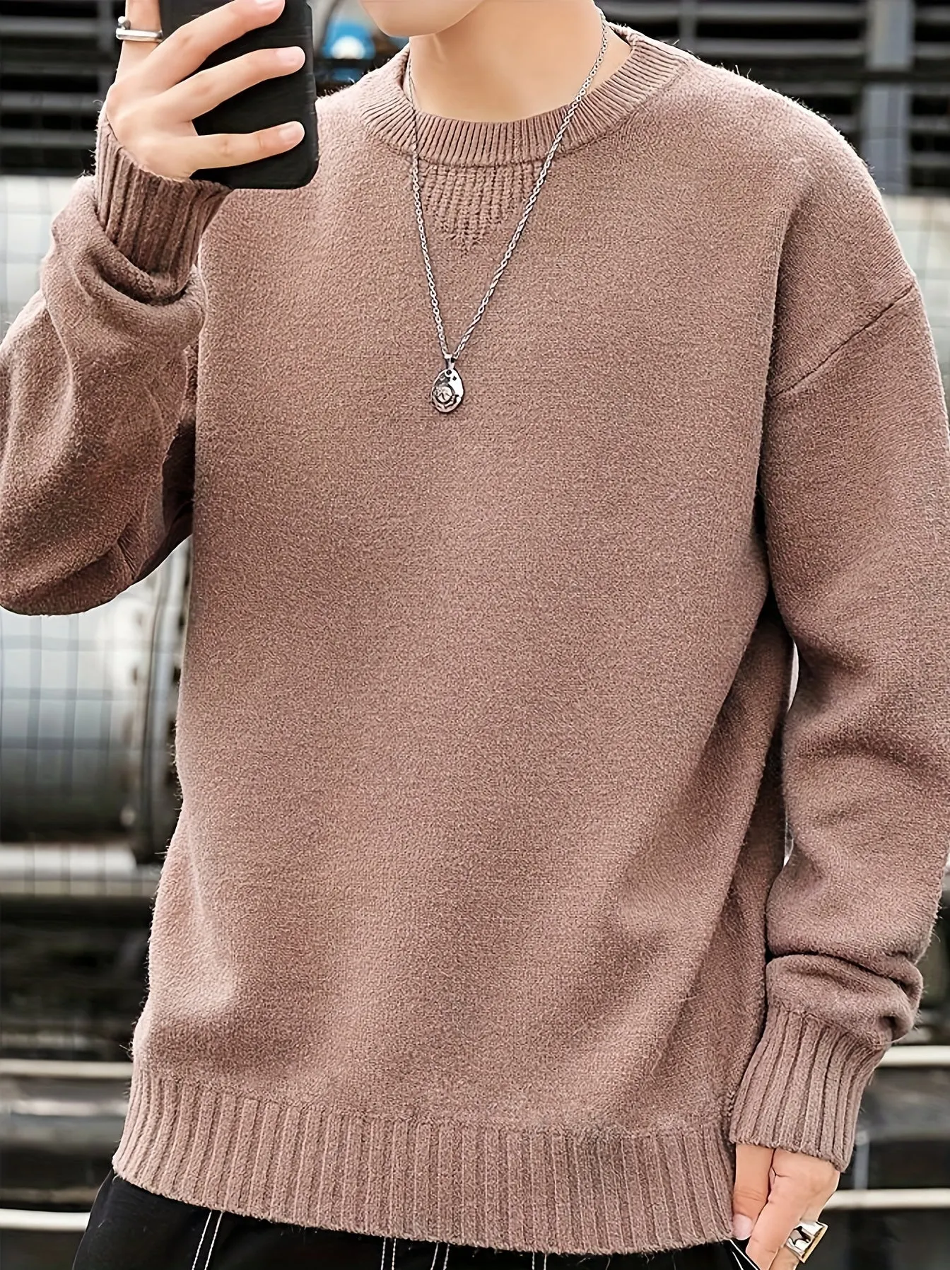 All Match Knitted Sweater, Men's Casual Warm Slightly Stretch Crew Neck Pullover Sweater For Fall Winter