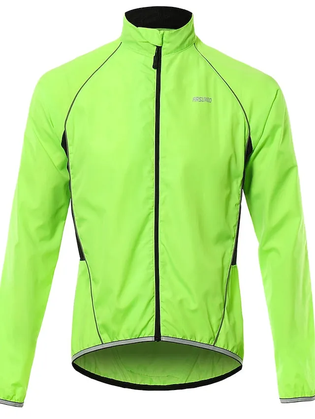 Arsuxeo Men's Cycling Jacket Rain Jacket Winter Waterproof Windproof UV Protection Breathable Bike Jacket Windbreaker Mountain Bike MTB Road Bike Cycling City Bike Cycling Black Green Orange Bike Wear