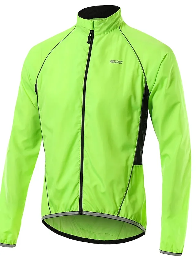 Arsuxeo Men's Cycling Jacket Rain Jacket Winter Waterproof Windproof UV Protection Breathable Bike Jacket Windbreaker Mountain Bike MTB Road Bike Cycling City Bike Cycling Black Green Orange Bike Wear