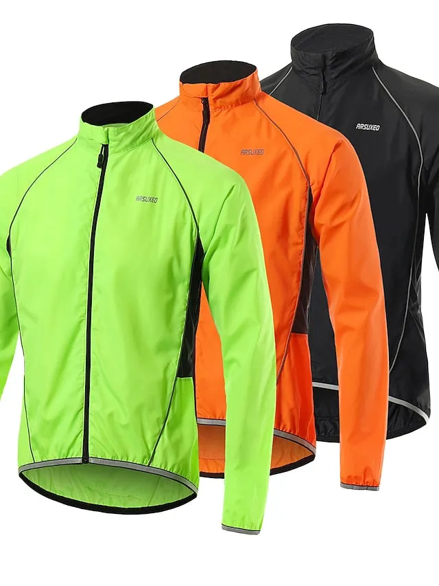 Arsuxeo Men's Cycling Jacket Rain Jacket Winter Waterproof Windproof UV Protection Breathable Bike Jacket Windbreaker Mountain Bike MTB Road Bike Cycling City Bike Cycling Black Green Orange Bike Wear