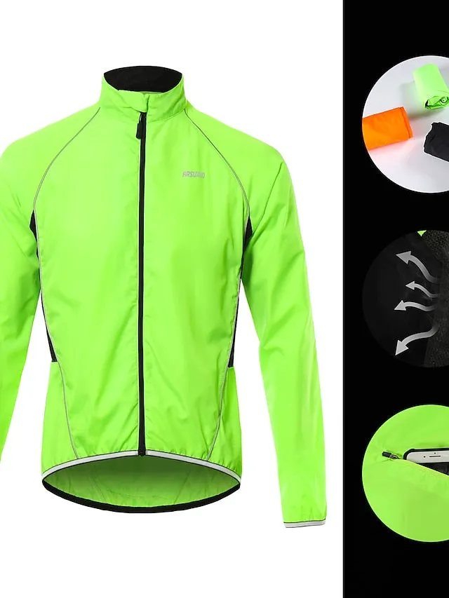 Arsuxeo Men's Cycling Jacket Rain Jacket Winter Waterproof Windproof UV Protection Breathable Bike Jacket Windbreaker Mountain Bike MTB Road Bike Cycling City Bike Cycling Black Green Orange Bike Wear