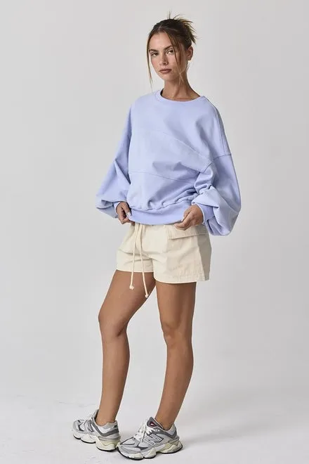 Aubrey Washed Oversized Top Light Blue