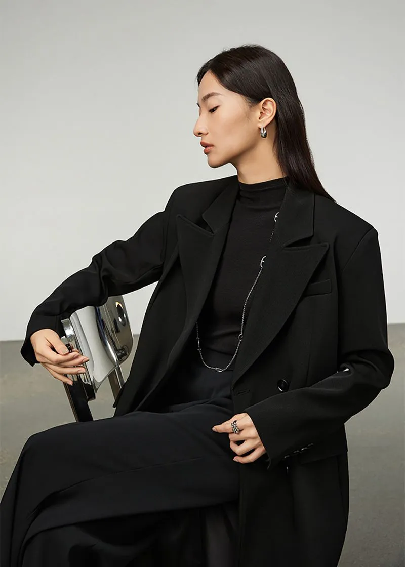 Black Double Breasted Long Trench Coat