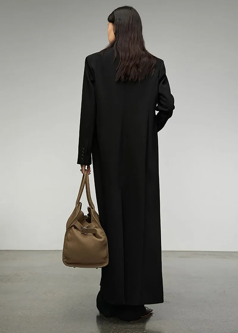 Black Double Breasted Long Trench Coat