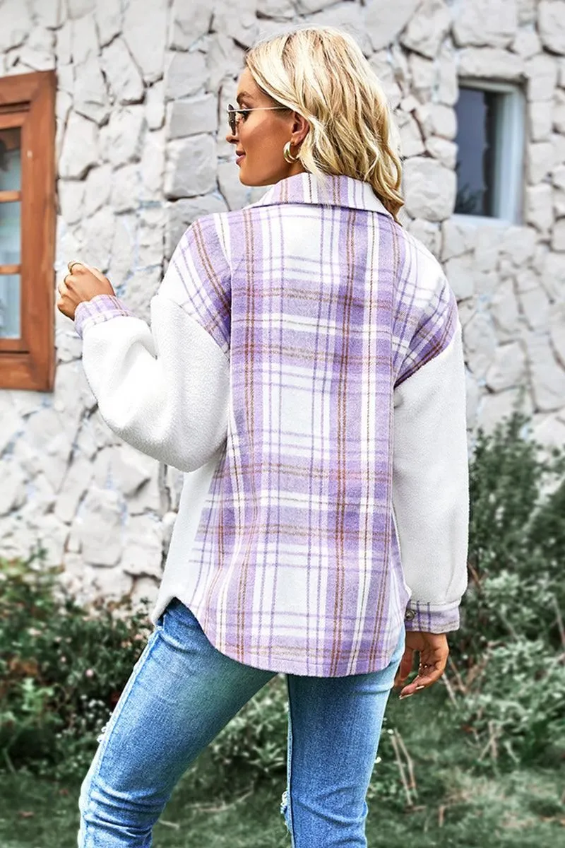 BLOCK PLAID BUTTONED CASUAL SHIRTS JACKET