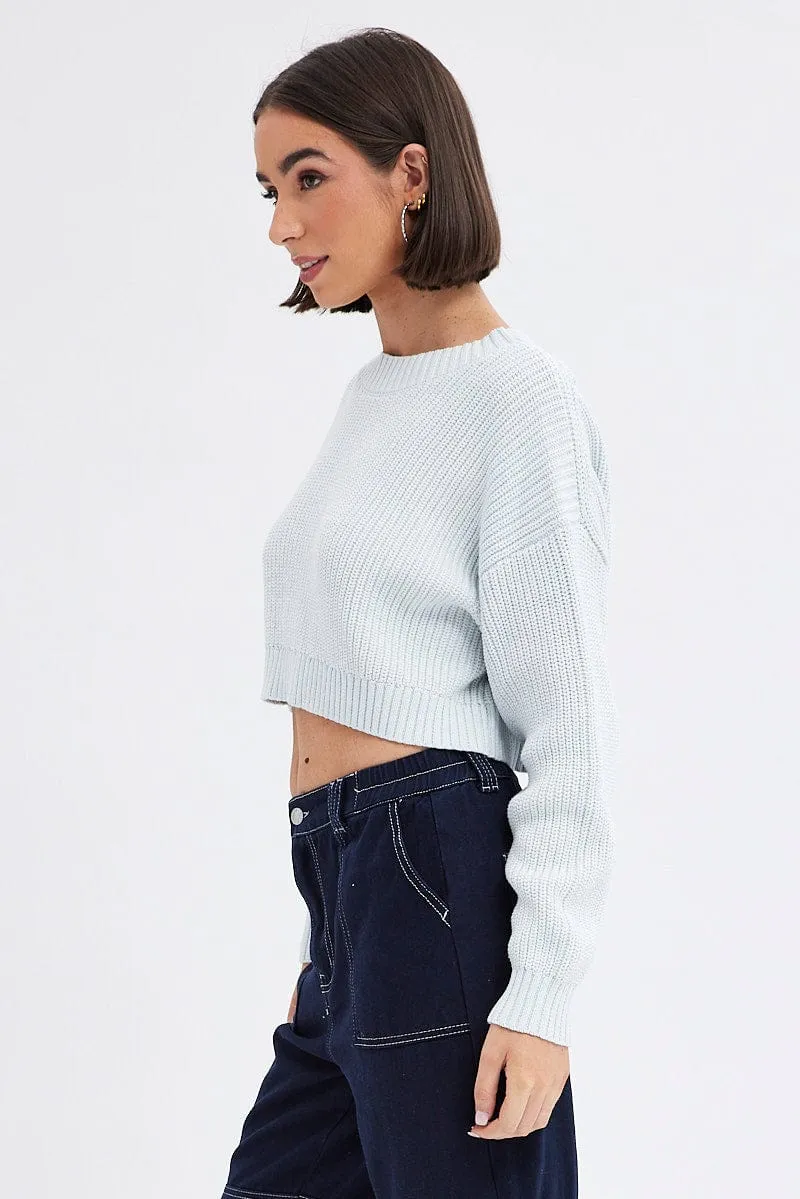 Blue Knit Jumper Long Sleeve Cotton