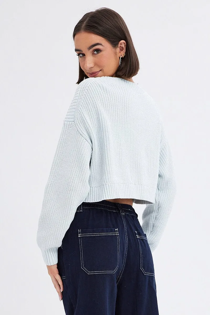 Blue Knit Jumper Long Sleeve Cotton