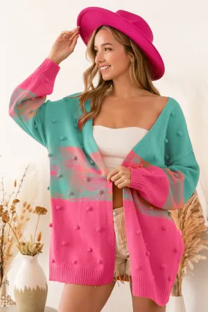 Bohemian Color Block South Beach Pompom Sweater Cardigan