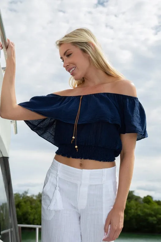 Bonita Midnight Blue Off-Shoulder Top