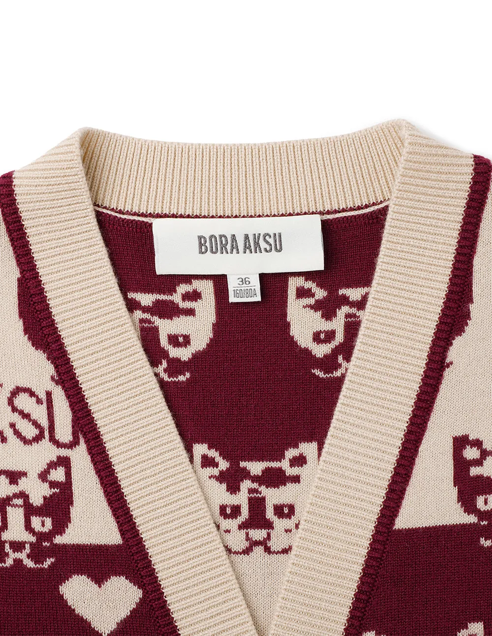 BORA AKSU Color-Block Cute Cat Wool-Knit Cardigan