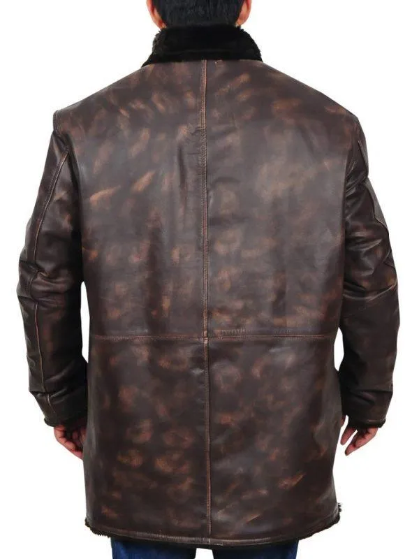 Brown Fur Collar Distressed Jacket For Men