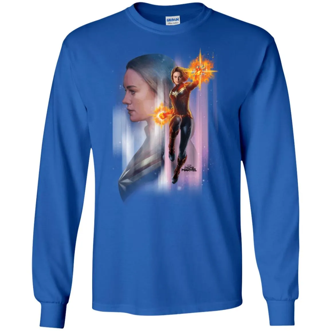 Captain Marvel Flying Space Portrait Men Long Sleeve Shirt