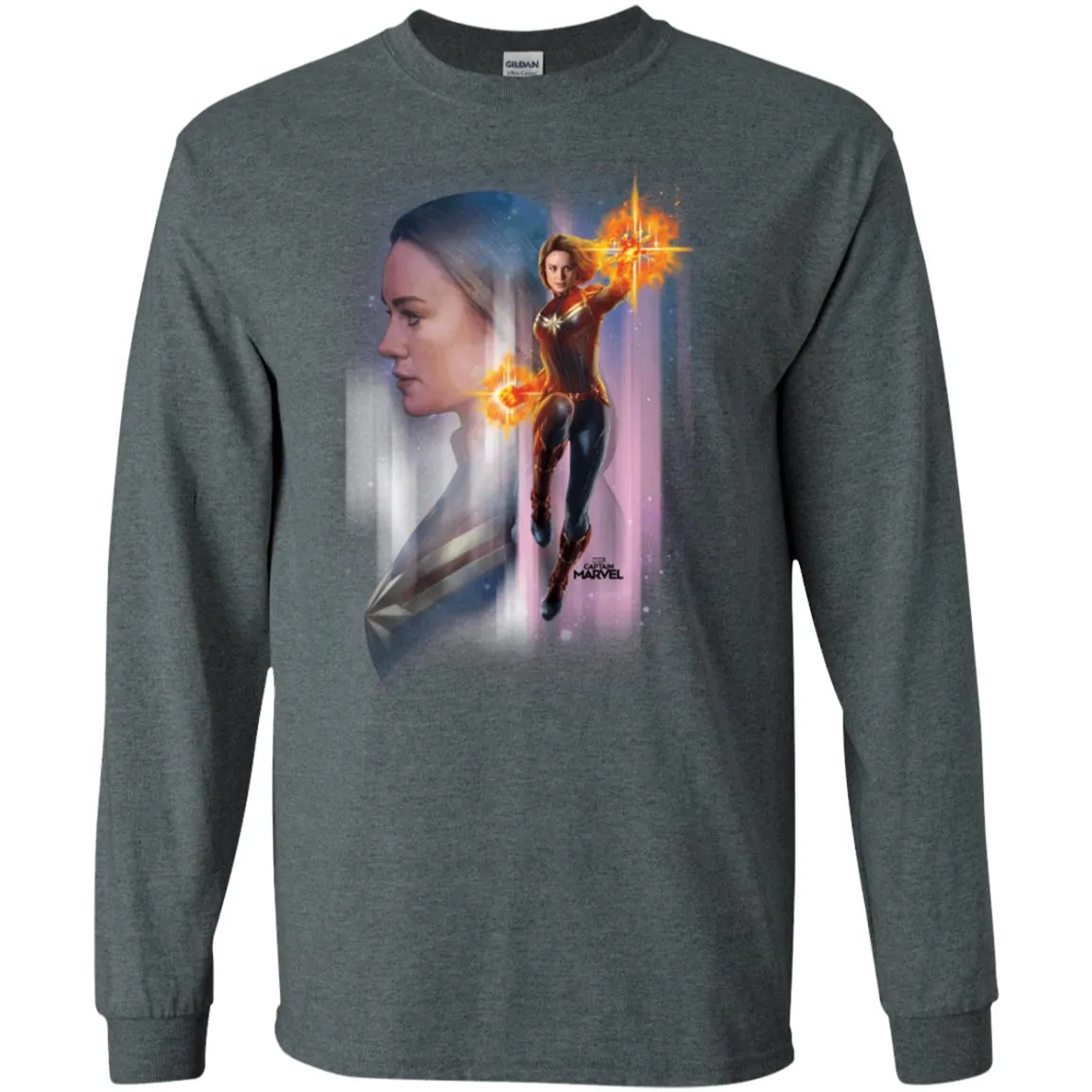 Captain Marvel Flying Space Portrait Men Long Sleeve Shirt