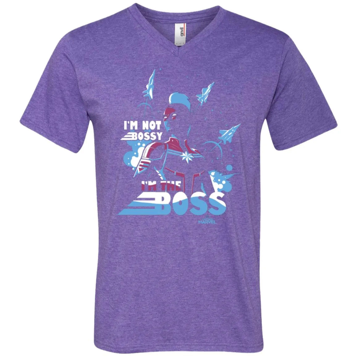 Captain Marvel I'm The Boss Space Blue Red Men V-Neck T-Shirt