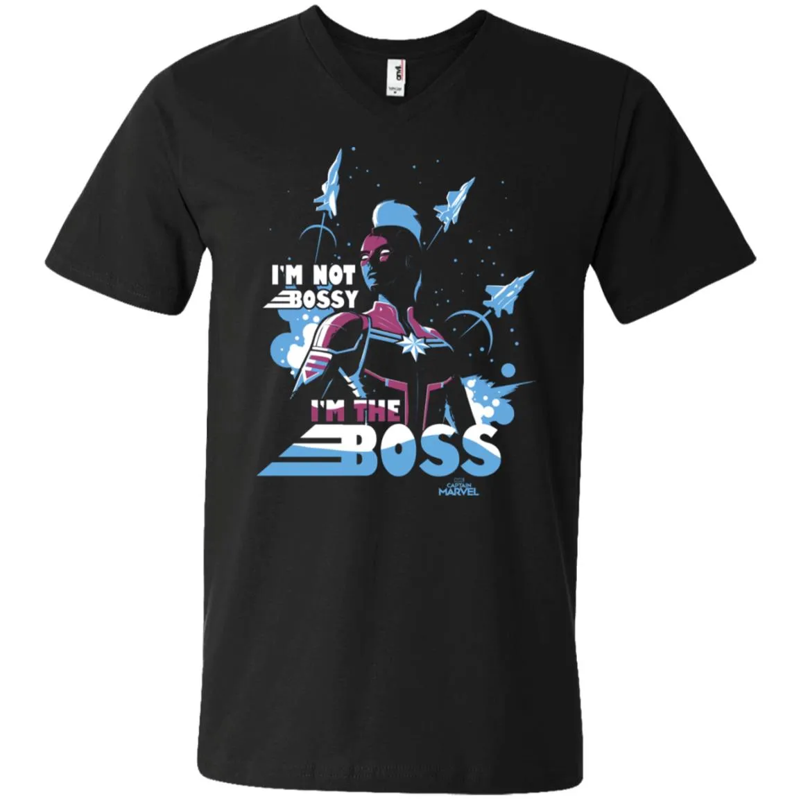 Captain Marvel I'm The Boss Space Blue Red Men V-Neck T-Shirt