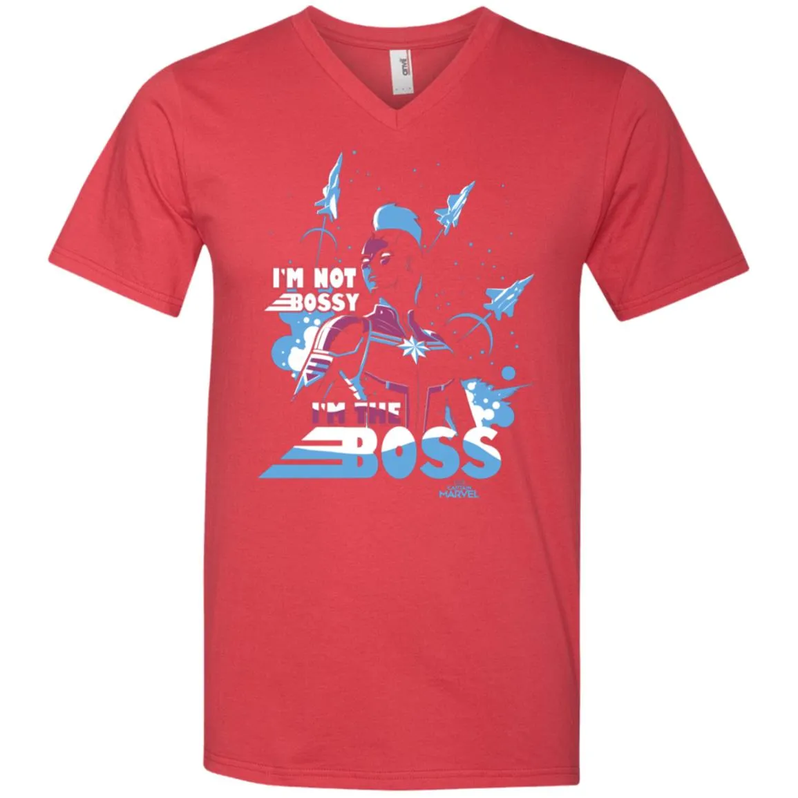 Captain Marvel I'm The Boss Space Blue Red Men V-Neck T-Shirt