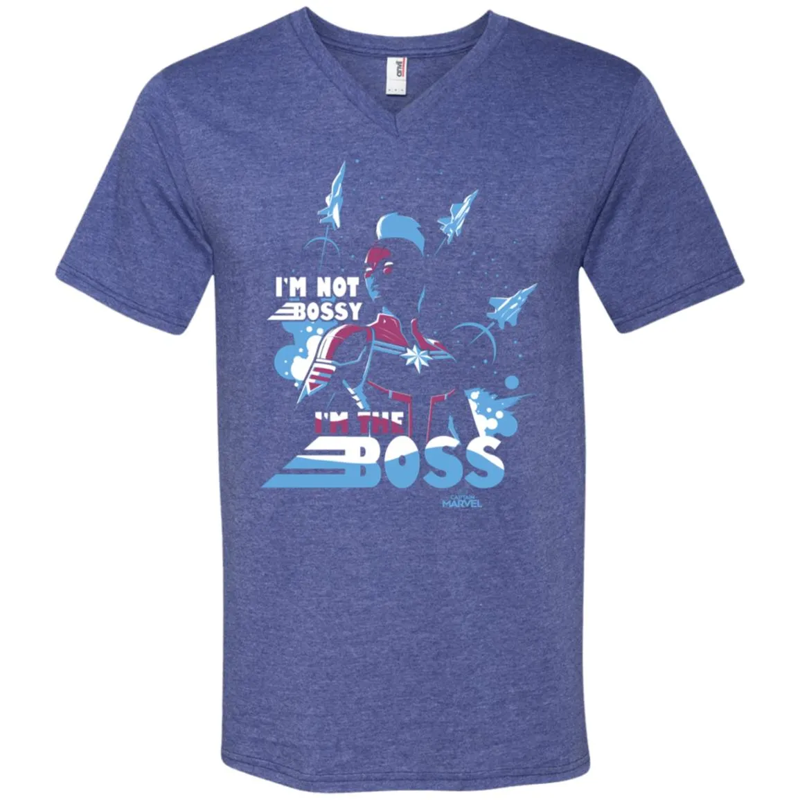 Captain Marvel I'm The Boss Space Blue Red Men V-Neck T-Shirt