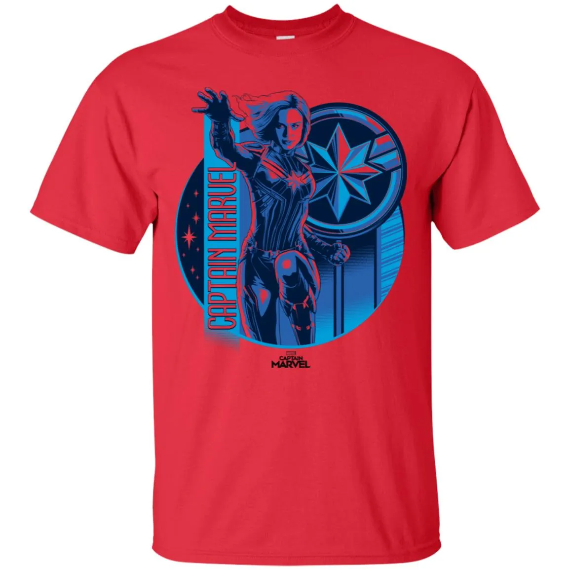 Captain Marvel Reflective Blue Circle Logo Men Cotton T-Shirt