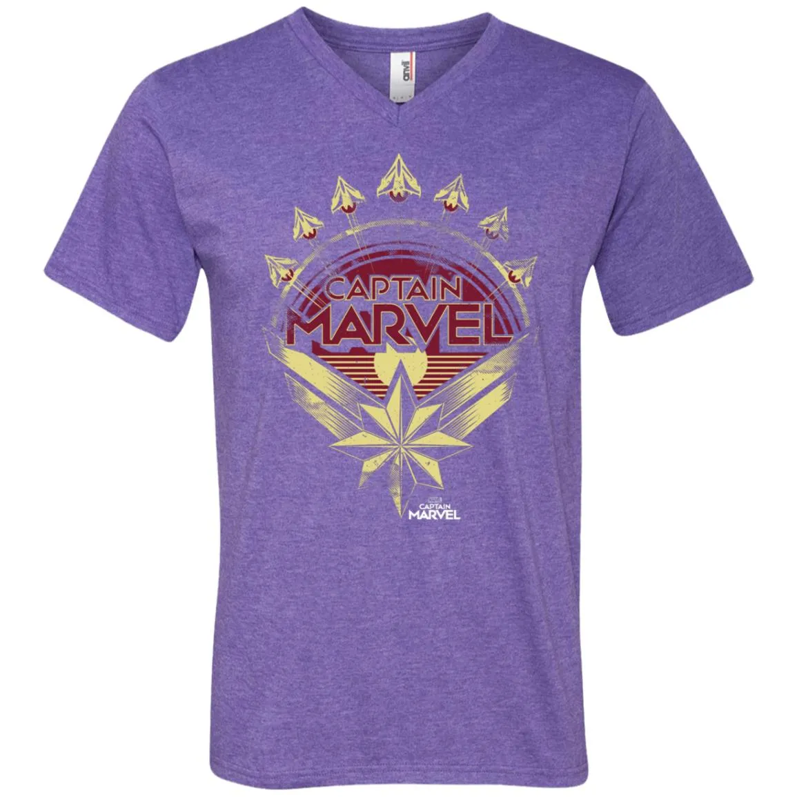 Captain Marvel Yellow Red Plane Flight Logo Men V-Neck T-Shirt