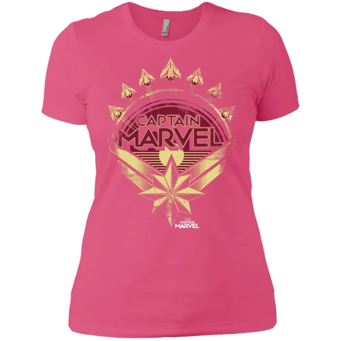 Captain Marvel Yellow Red Plane Flight Logo Women Cotton T-Shirt