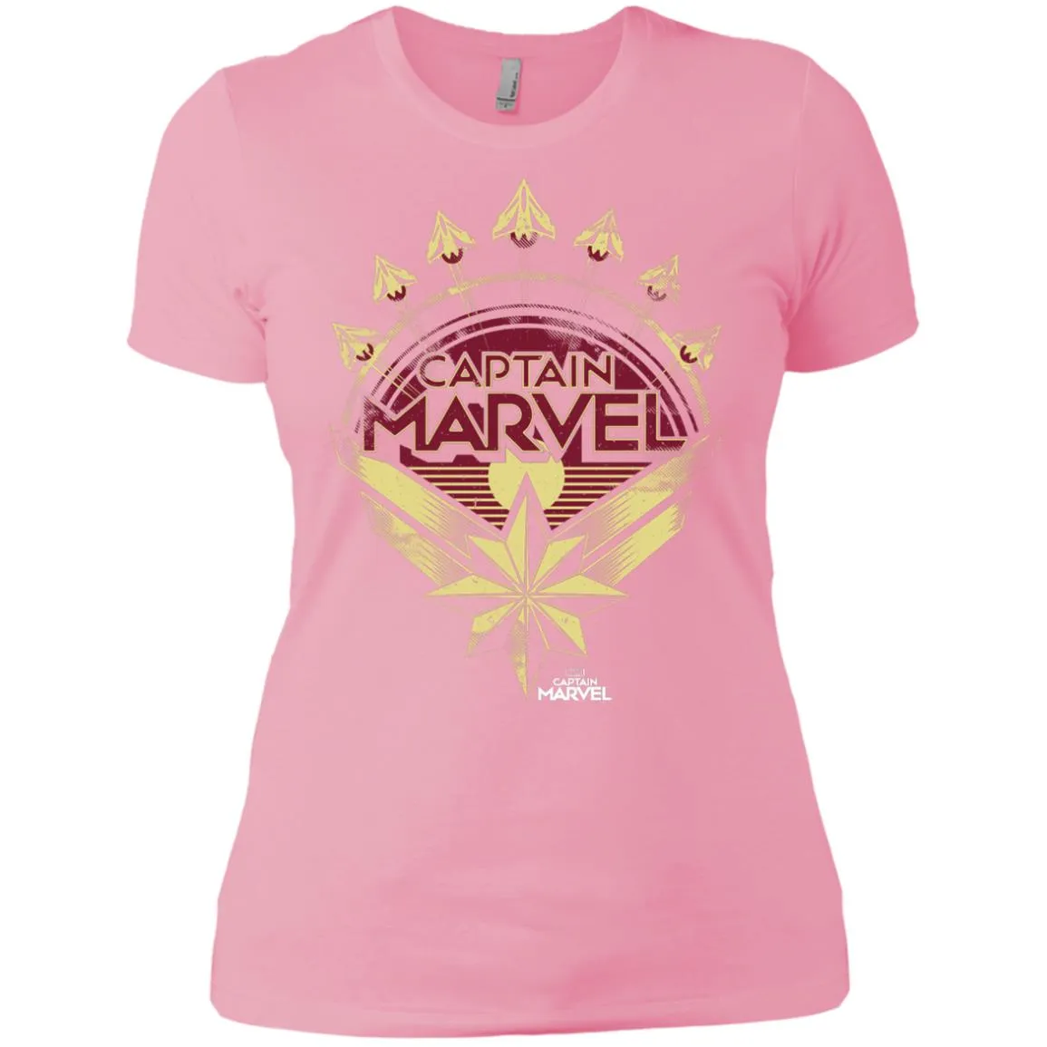 Captain Marvel Yellow Red Plane Flight Logo Women Cotton T-Shirt