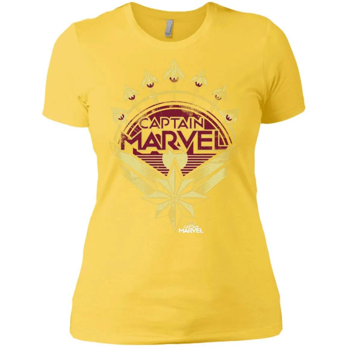 Captain Marvel Yellow Red Plane Flight Logo Women Cotton T-Shirt