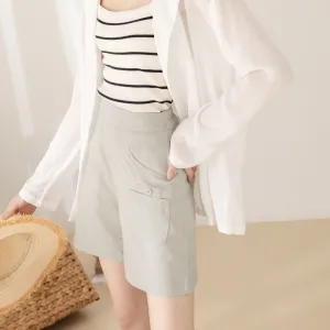 Casual Elastic Waist Pocket Cotton Shorts Pants