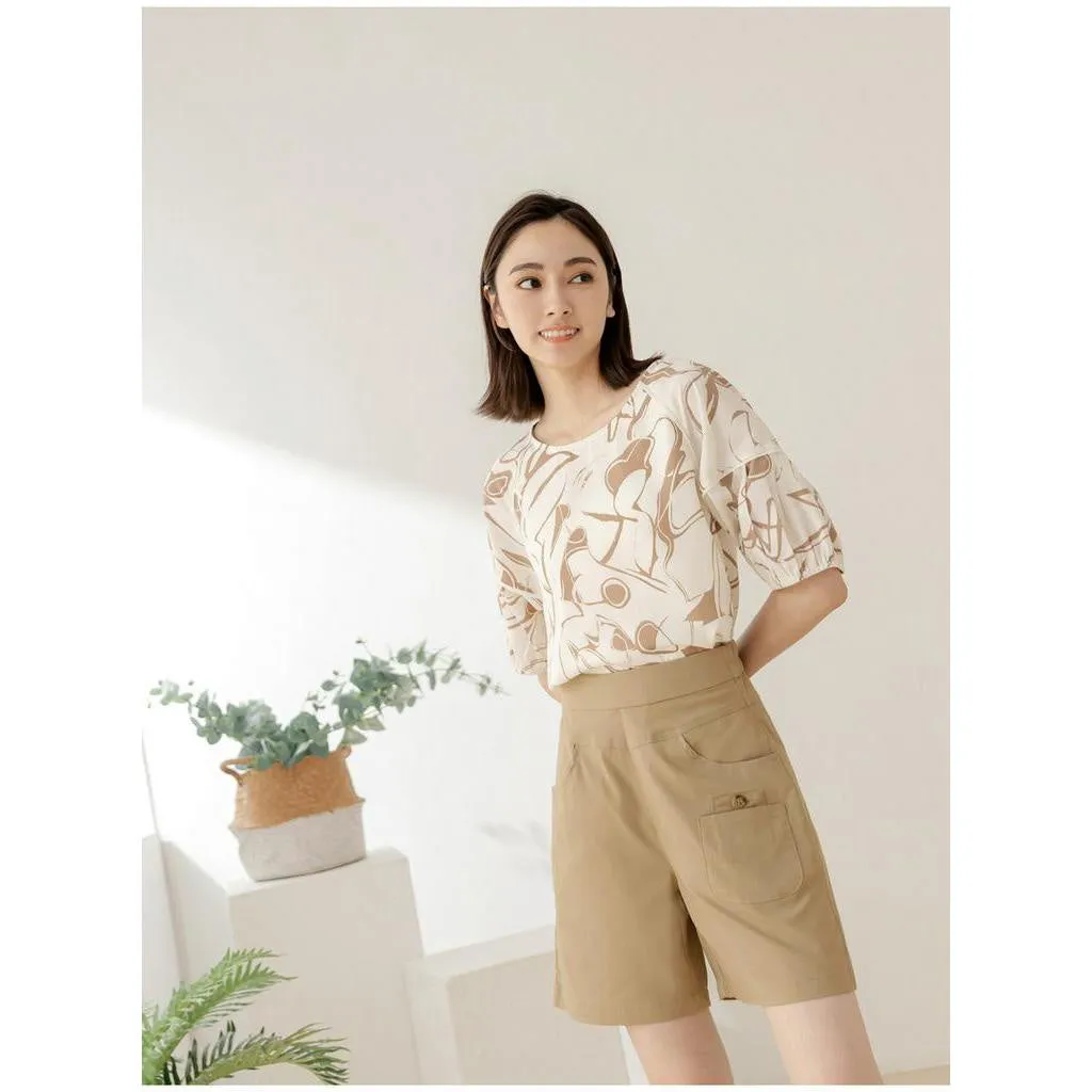 Casual Elastic Waist Pocket Cotton Shorts Pants