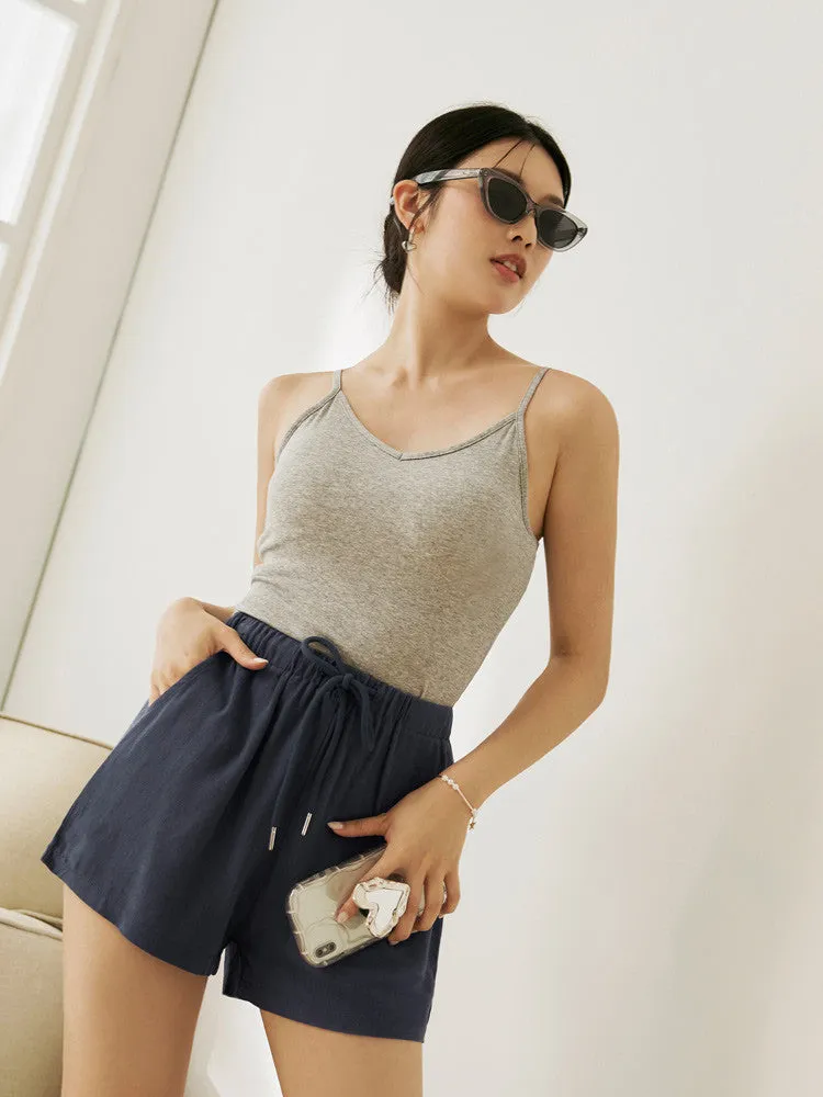 Casual Linen Elastic Waist Drawstring Shorts Pants