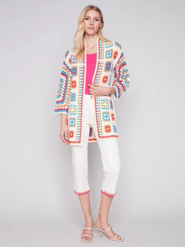 C.B 2635 Long Color Block Crochet Cardigan