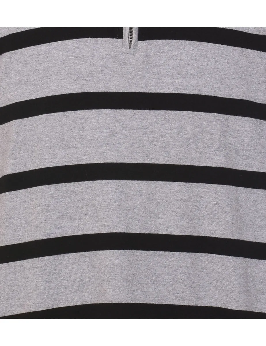 Chaps Striped Grey & Black High Neck Rugby Shirt - XL