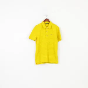 Chervo Men 50 L Polo Shirt Yellow Polyamid Striped Collar Short Sleeve Sports Top