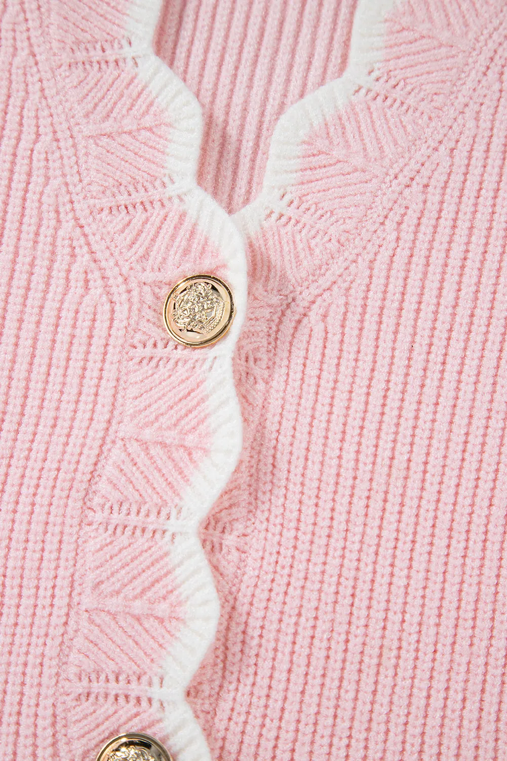 Chic Scalloped Knit Cardigan with Button Detailing