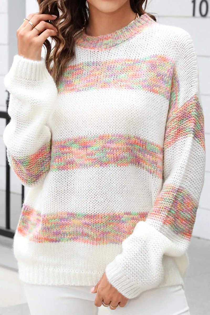 COLOR BLOCK OVERSIZED LOOSE FIT PULLOVER SWEATER