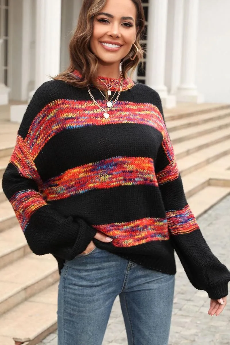 COLOR BLOCK OVERSIZED LOOSE FIT PULLOVER SWEATER