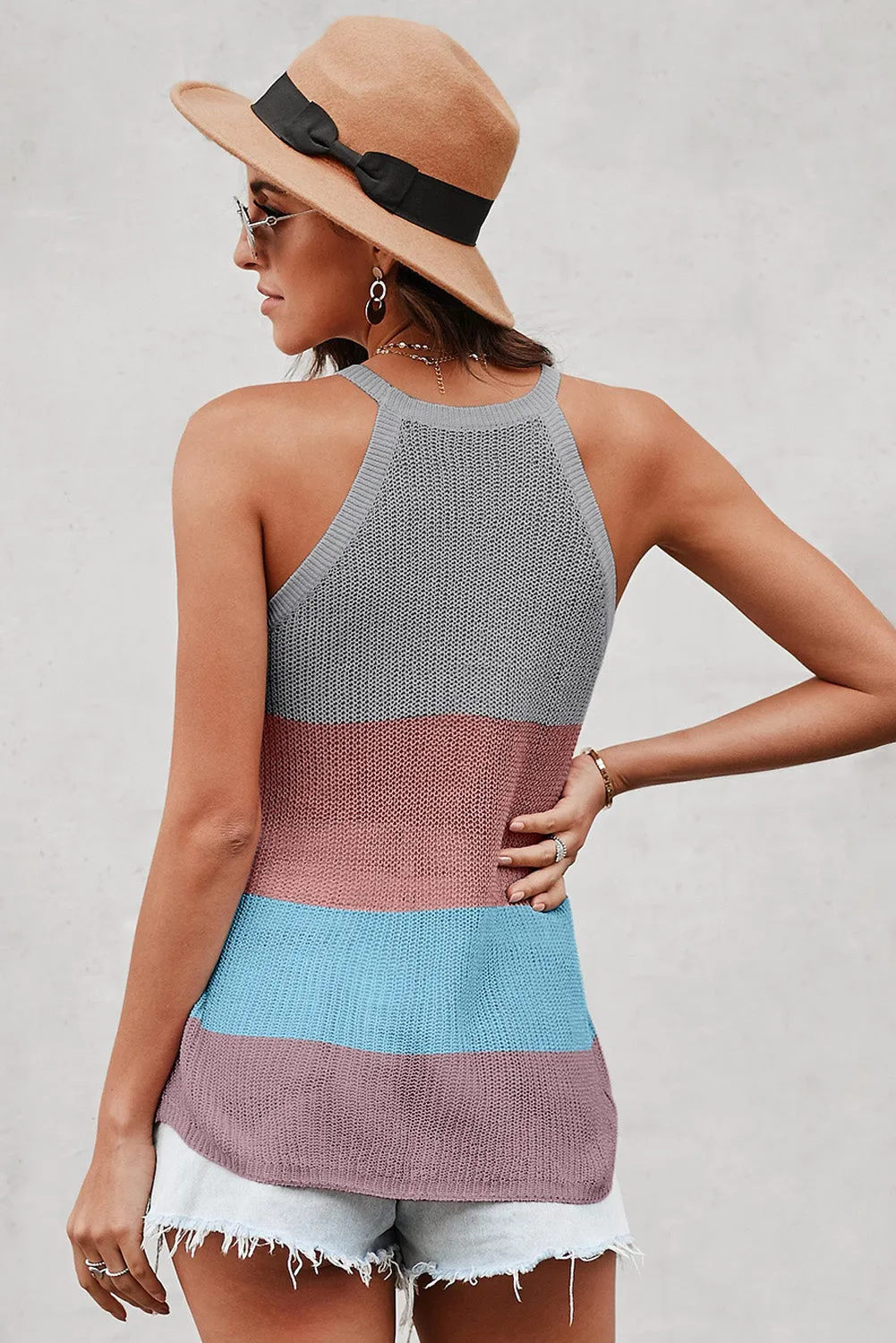 Color Block Striped Knit Tank Top