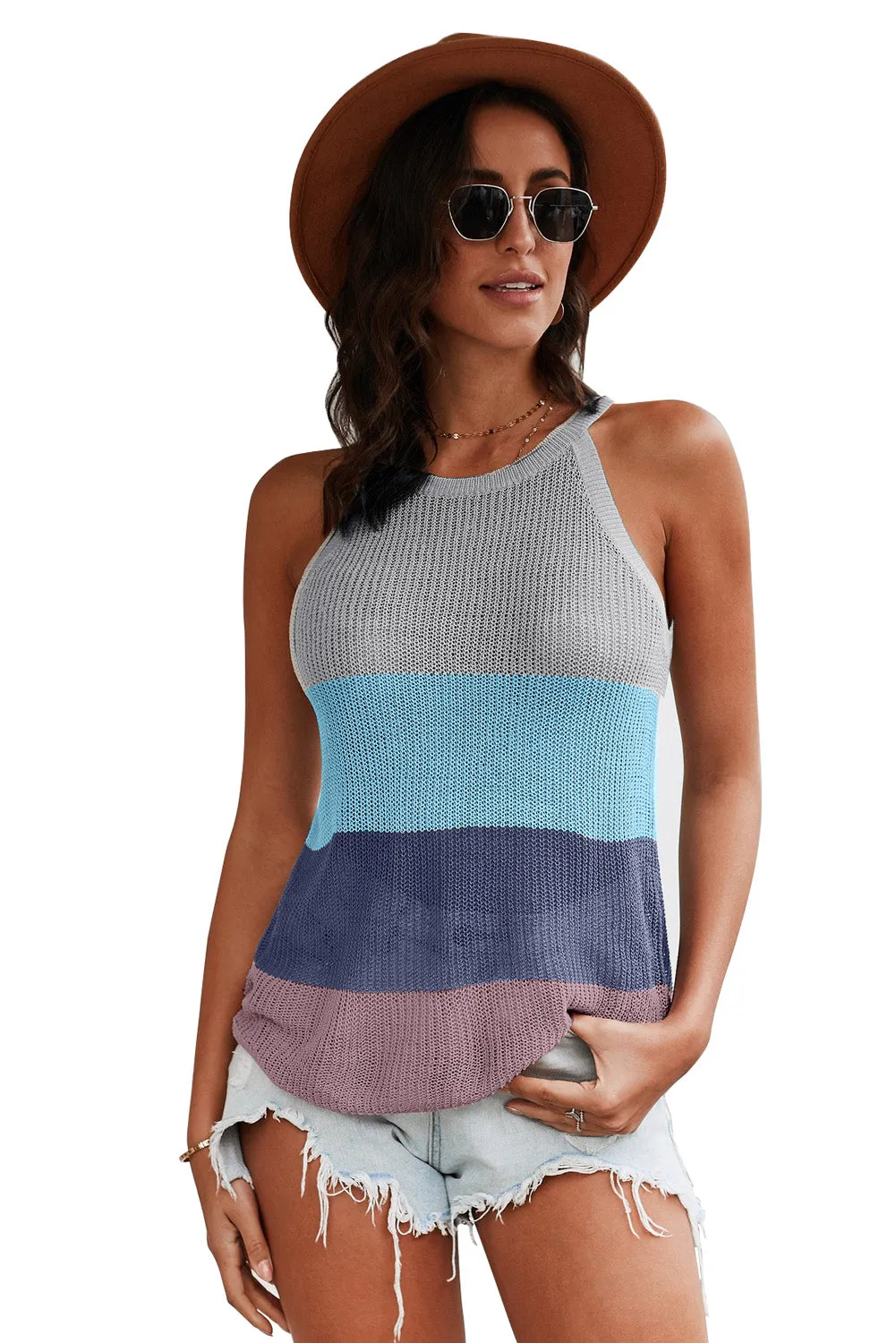 Color Block Striped Knit Tank Top