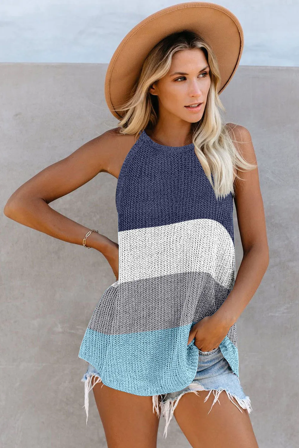 Color Block Striped Knit Tank Top