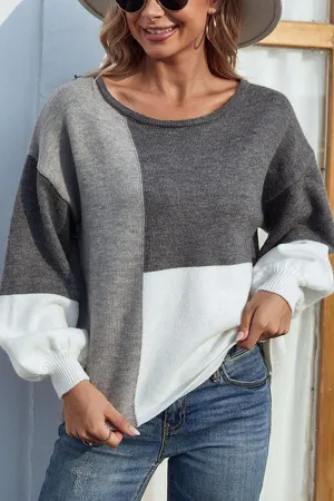 COLOR BLOCK TIED BACK SWEATER TOP