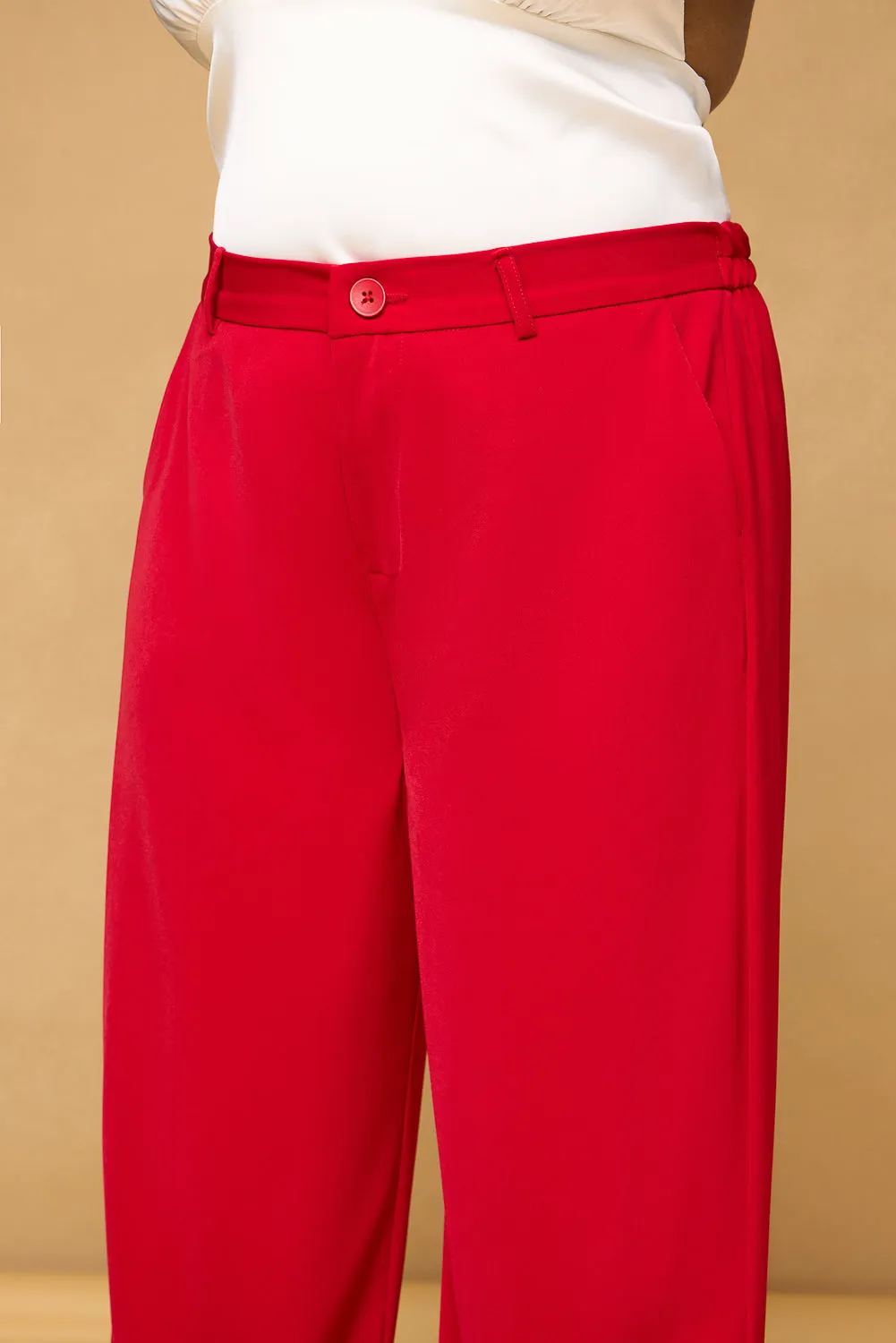 Curve Bright Red Classic Korean Pants