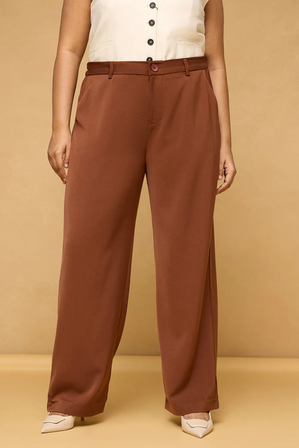 Curve Hazelwood Brown Sleek Korean Pants