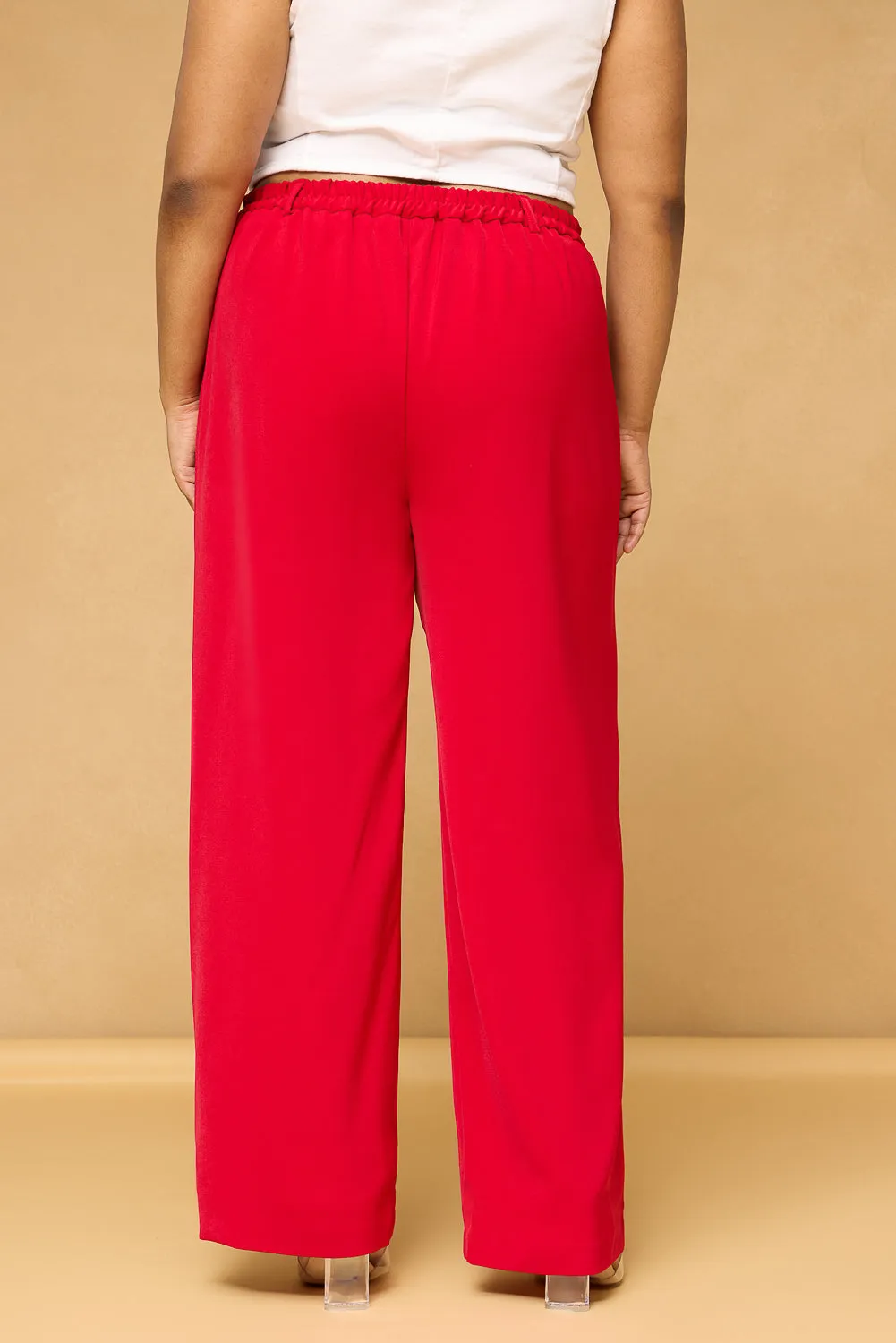 Curve Scarlet Red Sleek Korean Pants