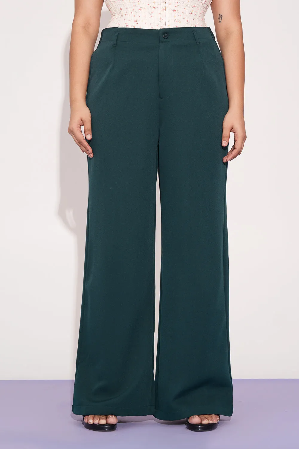 Deep Pine Curve Wide Leg Adjustable Korean Pants