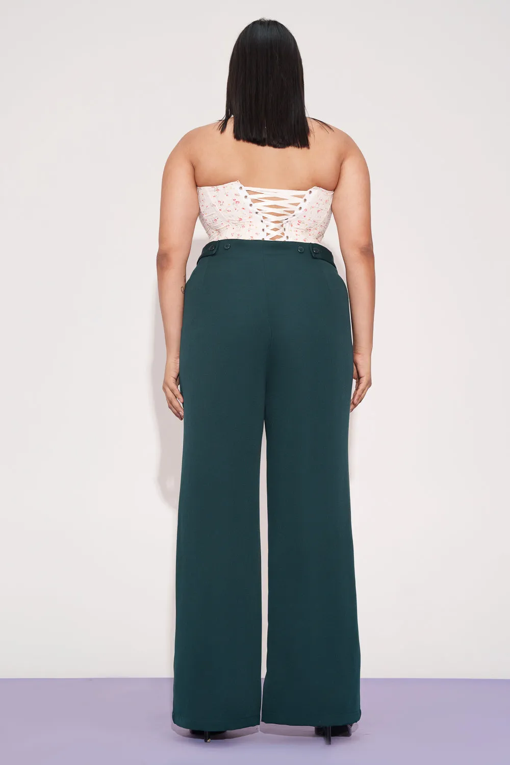 Deep Pine Curve Wide Leg Adjustable Korean Pants