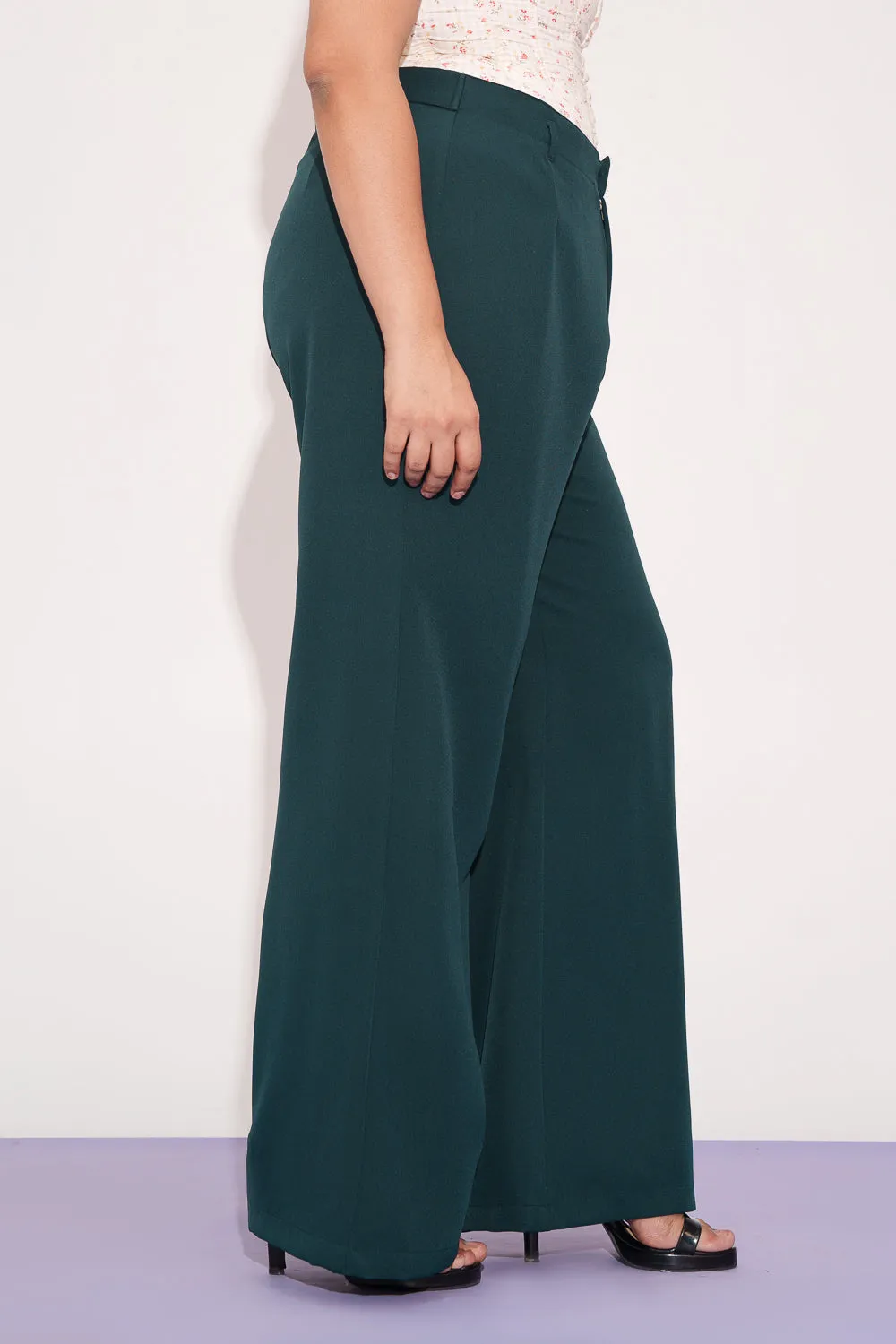 Deep Pine Curve Wide Leg Adjustable Korean Pants