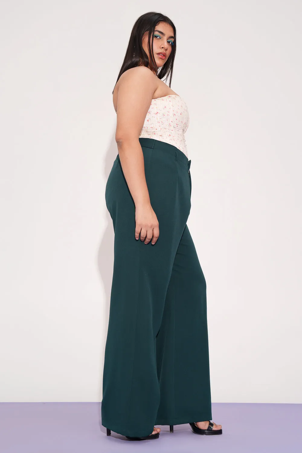 Deep Pine Curve Wide Leg Adjustable Korean Pants